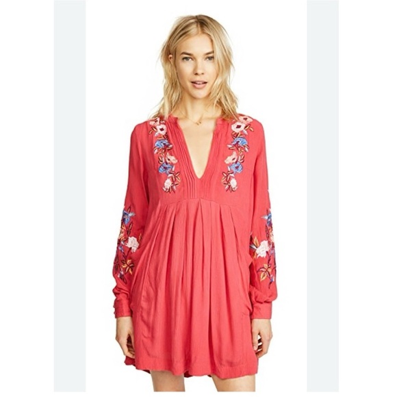 Free people Mia Gauze Embroidered Red mini Dress size L boho - Picture 1 of 11